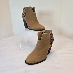 STERLING RIVER  Forge Suede Camel/Leopard Rounded Ankle Boots Sz: 9.5